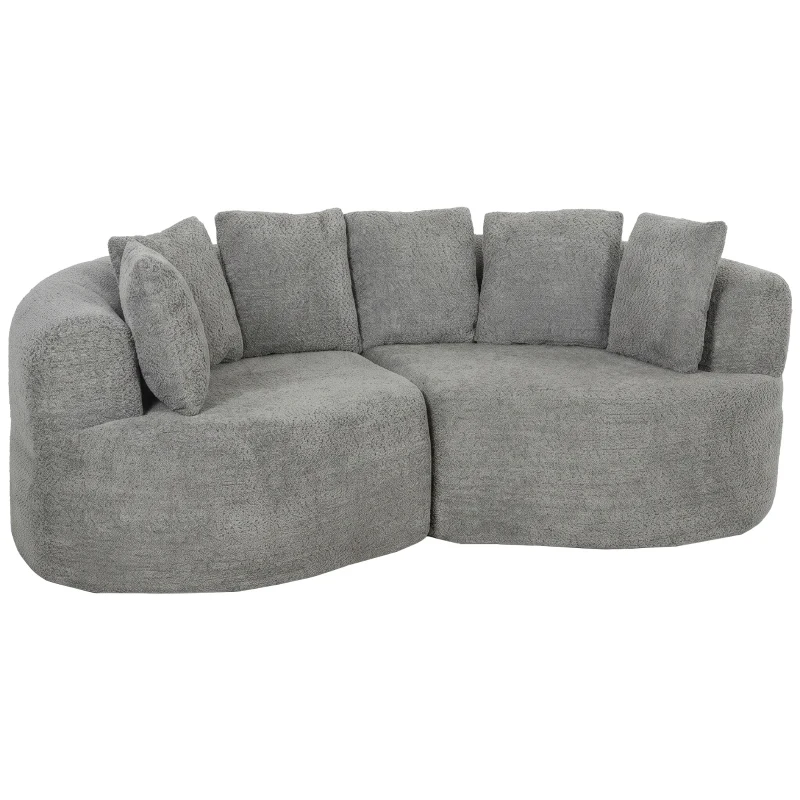 HOMCOM 3-Sitzer-Sofa rahmenlos mit tiefer Sitzfläche, 6 Kissen, geschwungenes Design, Chenille, Hellgrau