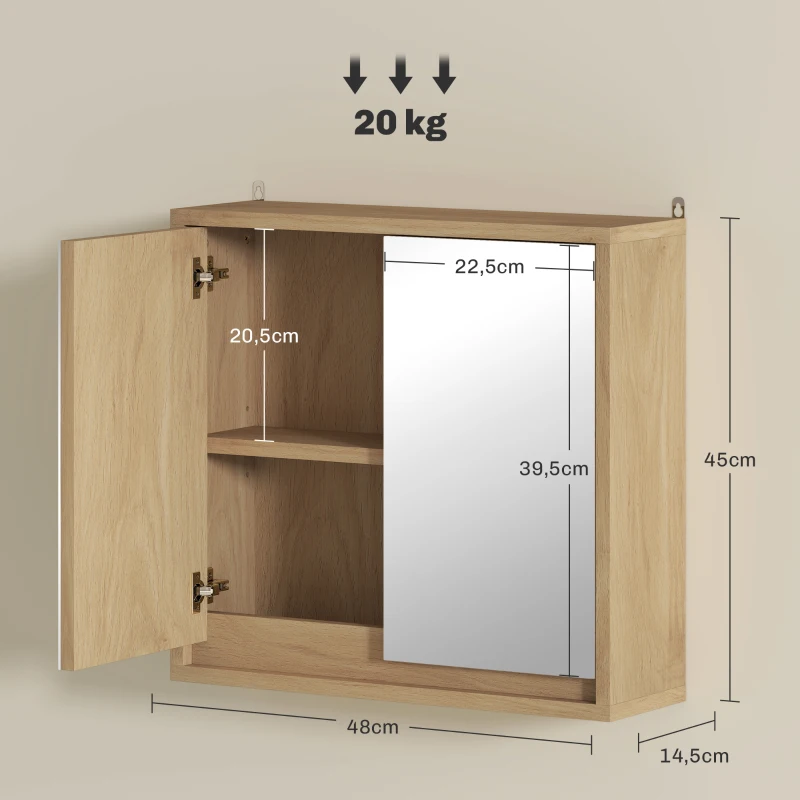 HOMCOM Armário de Casa de Banho com Espelho Móvel Suspenso de Casa de Banho com Prateleira Interior Ajustável 48x14,5x45 cm Madeira