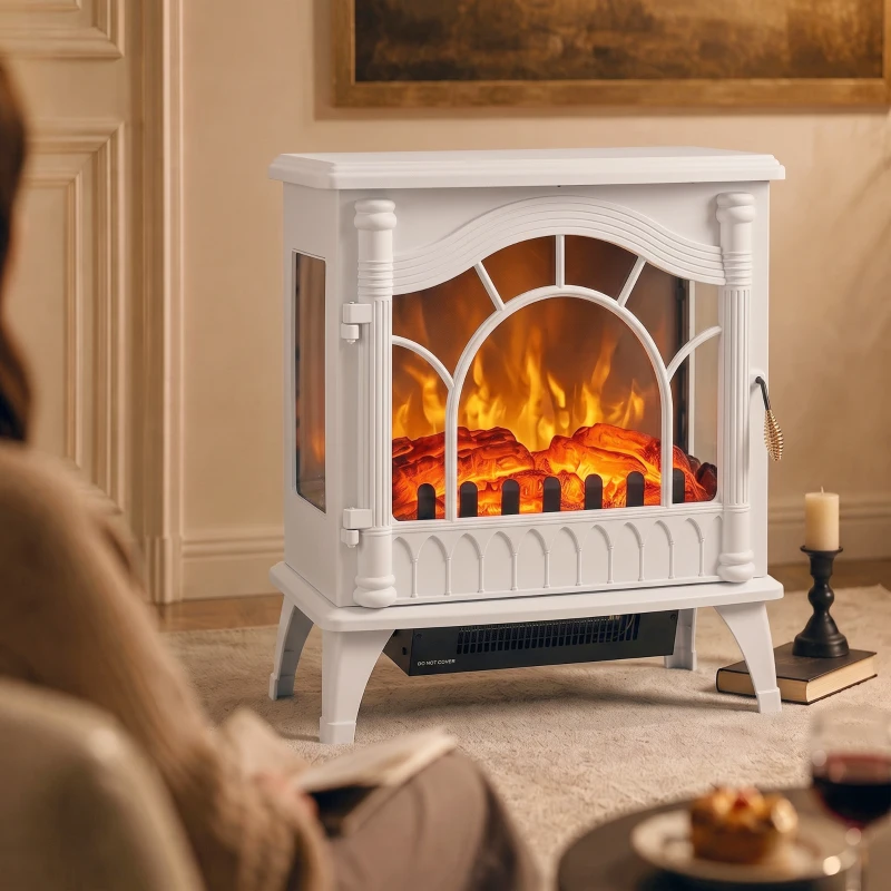 HOMCOM Chimenea Eléctrica 1000W/2000W con Temperatura Ajustable Protección contra Sobrecalentamiento 55x31x58 cm Blanco