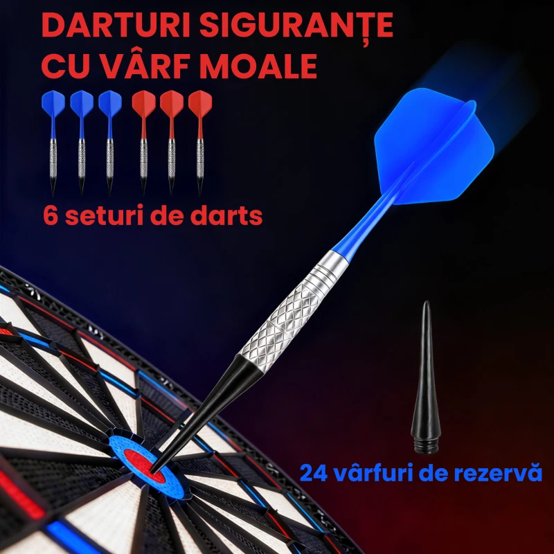 SPORTNOW Țintă Electronică pentru Darts, 6 Săgeți și Display LCD, pentru 8 Jucători, 18 Jocuri și 159 de Variante