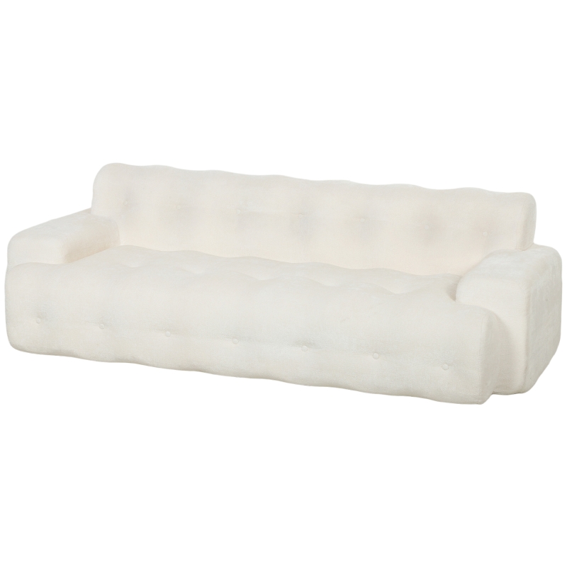 HOMCOM Canapea 3 locuri din chenille 211 cm, canapea living, șezut adânc, livrat comprimat fără asamblare, crem