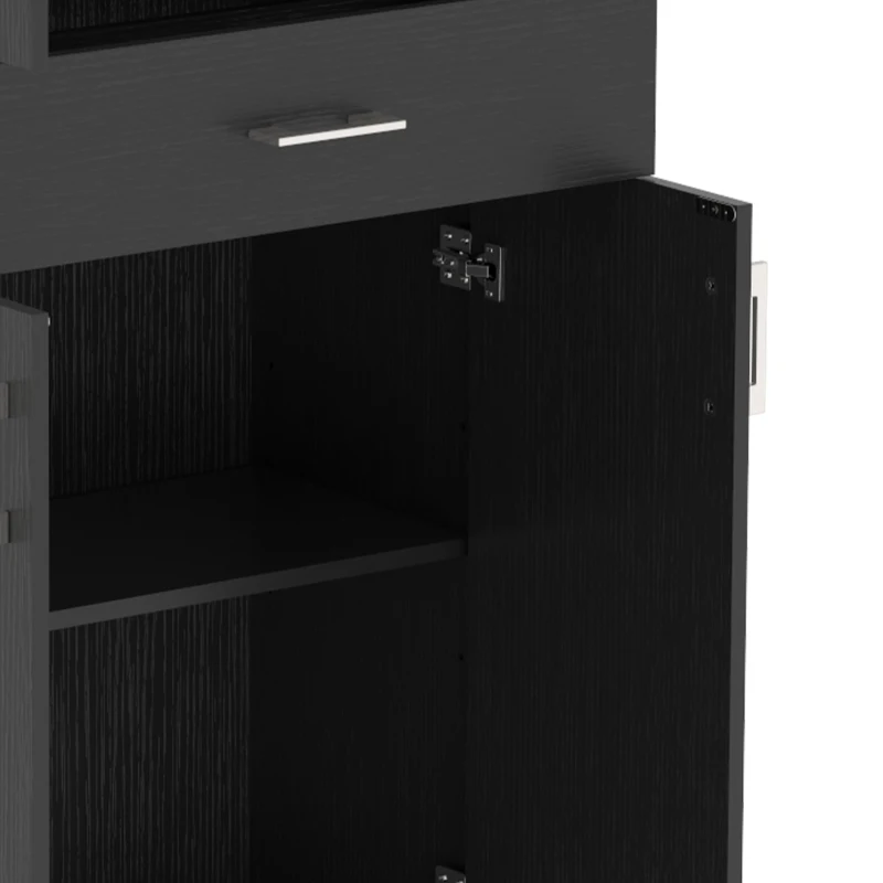 HOMCOM Aparador Alto Armário de Cozinha 4 Portas 2 Armários e 1 Gaveta Central Altura 180 cm com 2 Prateleiras Reguláveis Preto