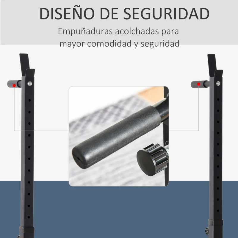 HOMCOM Soporte para Pesas Estante Soporte Barra Pesas Ajustable para Ejercicios Sentadillas en Hogar y Oficina Carga 150 kg de Acero Altura Regulable de 121-171 cm Negro y Rojo