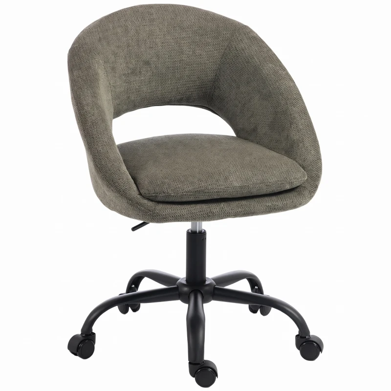 HOMCOM Scaun birou ergonomic din chenille, înălțime reglabilă, cotiere integrate, rotativ 360°, 59x60x79-89cm, verde închis