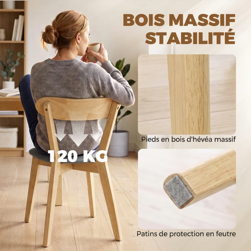 HOMCOM Lot de 2 Chaises de Salle à Manger, Chaises Cuisine, Assise Rembourrées en Lin, Dossier Incurvé, Gris et Bois Naturel