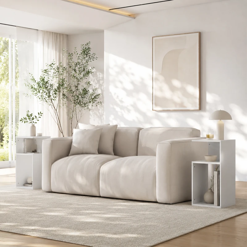 HOMCOM Set 2 moderne Beistelltische mit offenem Ablagefach, für Wohnzimmer, Schlafzimmer, Büro, Weiß