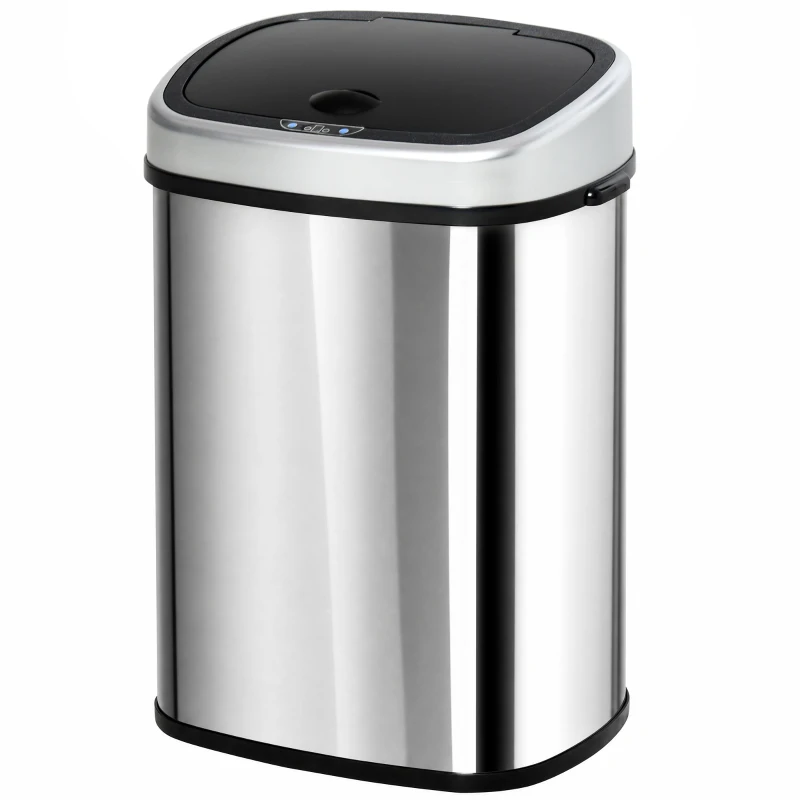 HOMCOM Poubelle de Cuisine Automatique 58L en Acier Inoxydable, Mouvement Sans Contact ou Ouverture Manuelle, Argent
