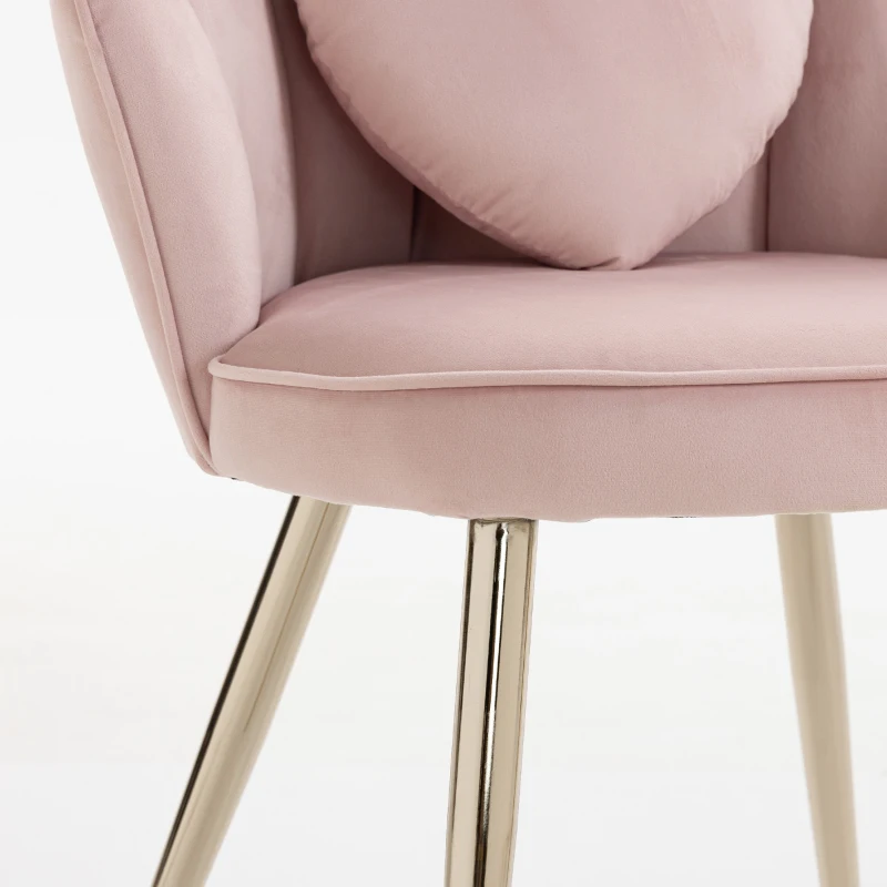 HOMCOM Accent Chair Velvet Upholstered Armchair Lotus Back Heart Pillow Lumbar Pillow Metal Legs Soft Pink