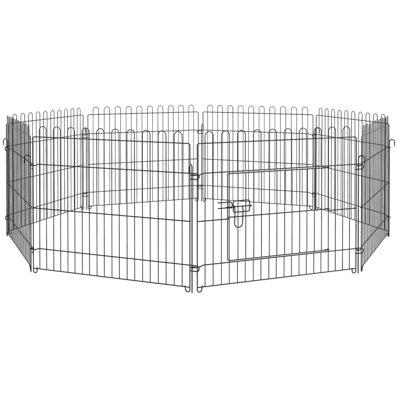 PawHut Parque de Juegos para Perros 8 Paneles 71x61 cm Plegables Jaula Metálica para Mascotas con Puerta para Jardín Patio Exterior Negro