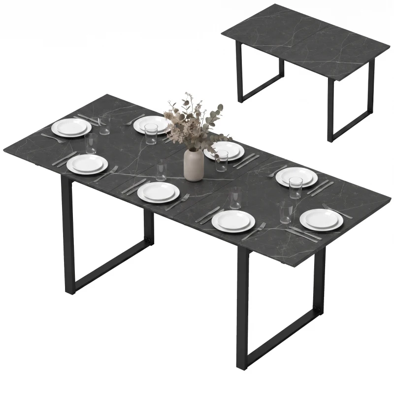 HOMCOM Masă extensibilă 140-180 cm pentru 6-8 persoane, dreptunghiulară în design industrial cu cadru din oțel, Negru