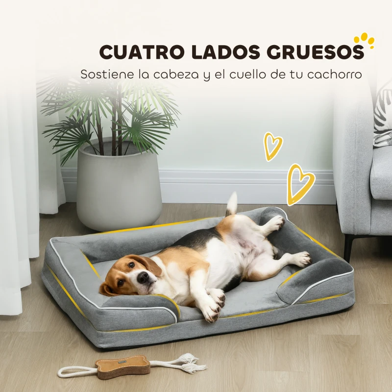 PawHut Cama para Perros Medianos Cama para Gatos con Base Antideslizante Funda Extraíble y Lavable 91,5x68,5x16,5 cm Gris