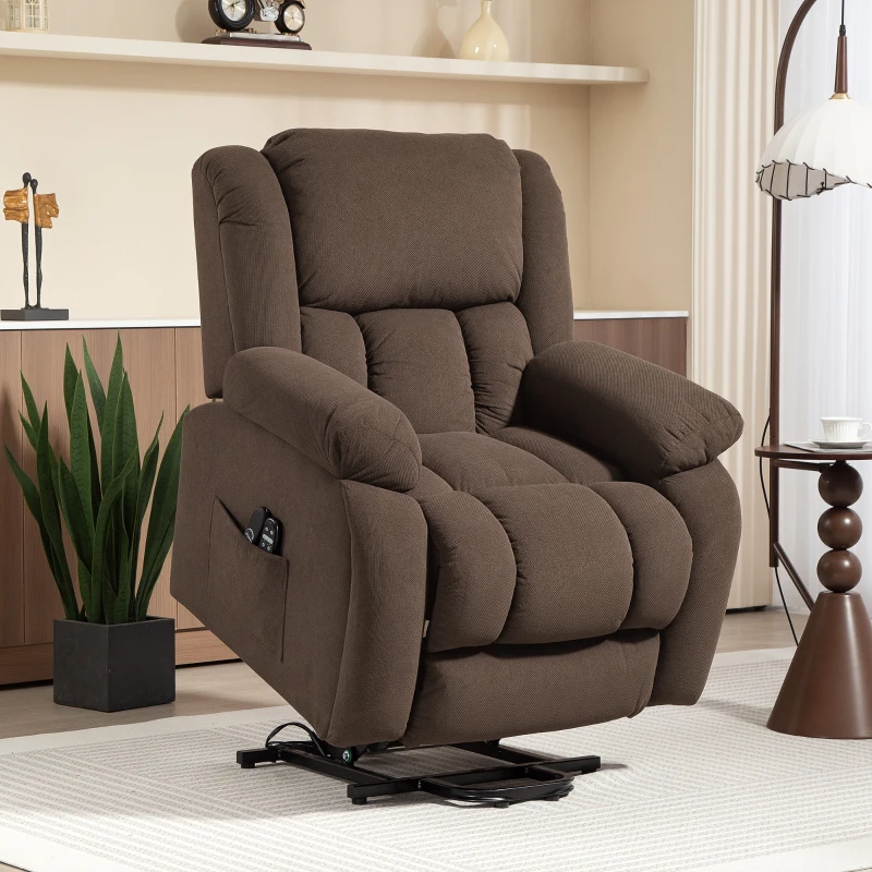 HOMCOM Fauteuil Releveur Électrique, Massage et Chauffage, Repose-Pieds, Dossier Inclinable, Télécommande, 93x104x100cm, Marron