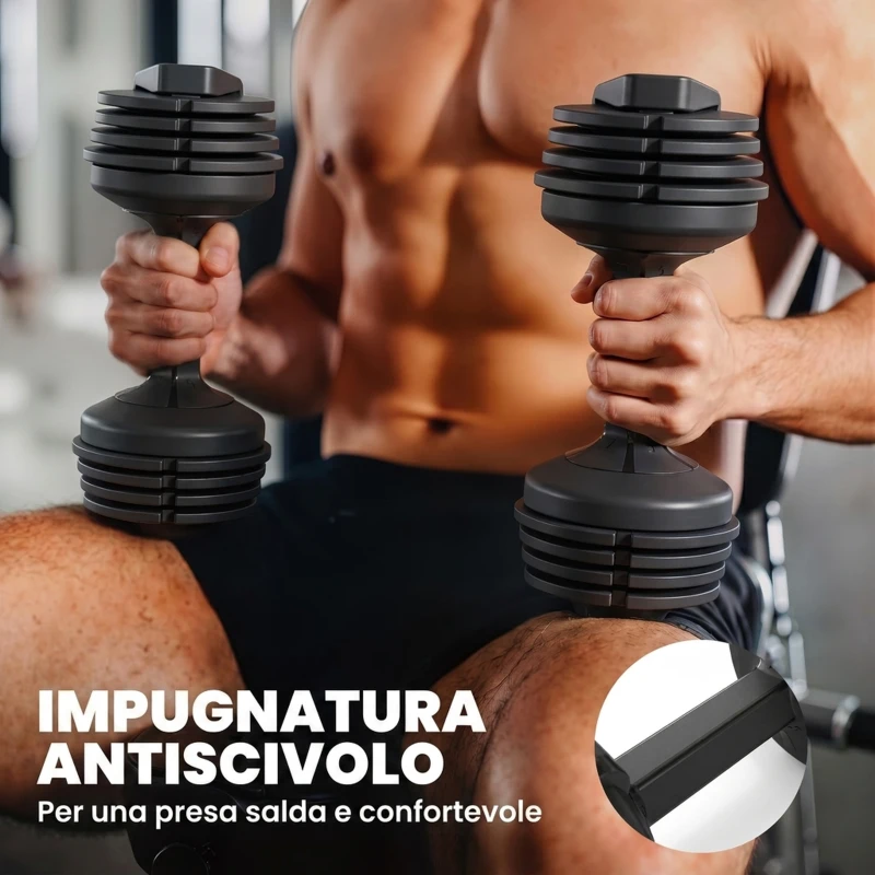 SPORTNOW Set Manubri Regolabili 5 in 1 Quick-Dial 11 kg Nero