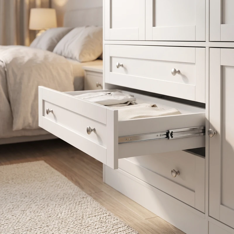 HOMCOM Guarda-roupa Quarto com 4 Portas, 3 Gavetas, Barra de Suspensão e Prateleira Regulável, 120 x 50 x 176,5 cm, Branco