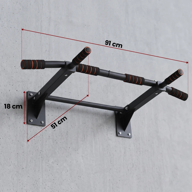 HOMCOM Barre de traction barre de fitness en acier charge maximale 120 kg montage mural 91 x 51 x 18 cm noir