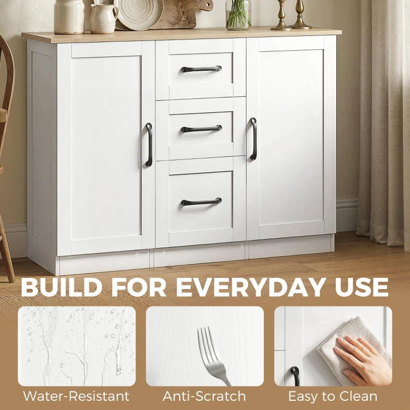 HOMCOM Sideboard Storage Cabinet, Modern 110 cm Buffet Storage Cabinet with 3 Drawers and 2 Soft Close Doors, White