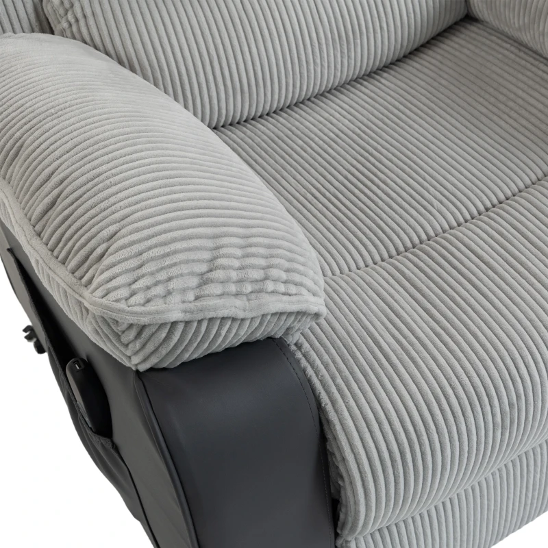 HOMCOM Power Lift Chair for Elderly, Corduroy Recliner with Wide Seat, High Back, USB Port, Side Pockets, Light Grey