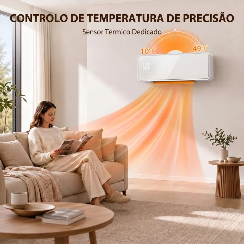HOMCOM Aquecedor Elétrico Cerâmico de Parede 2000W com 3 Modos Temporizador Detecção de Janelas Abertas 54x18,7x12,3 cm Branco