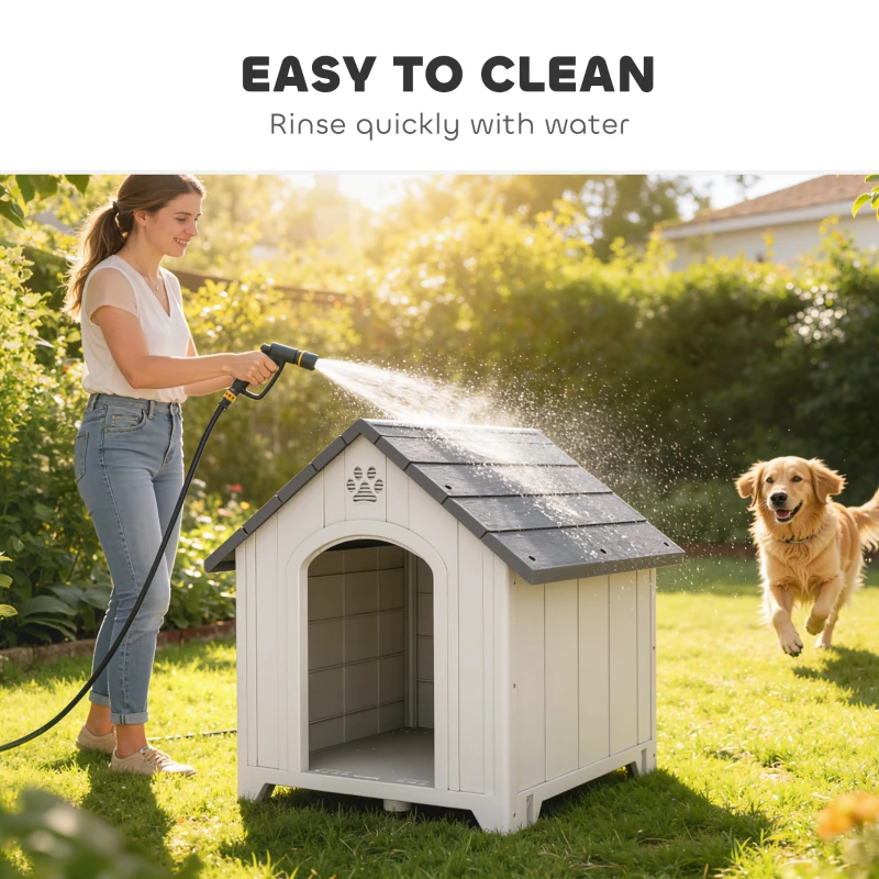 PawHut Niche pour chien extérieur, maison chien en polypropylène imperméable, ventilé, plancher surélevé, gris clair