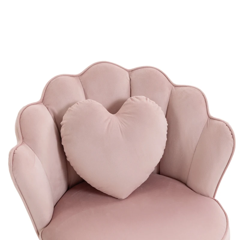 HOMCOM Accent Chair Velvet Upholstered Armchair Lotus Back Heart Pillow Lumbar Pillow Metal Legs Soft Pink