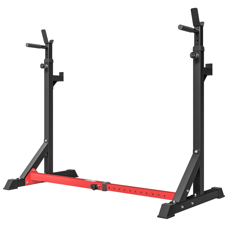 HOMCOM Soporte para Pesas Estante Soporte Barra Pesas Ajustable para Ejercicios Sentadillas en Hogar y Oficina Carga 150 kg de Acero Altura Regulable de 121-171 cm Negro y Rojo