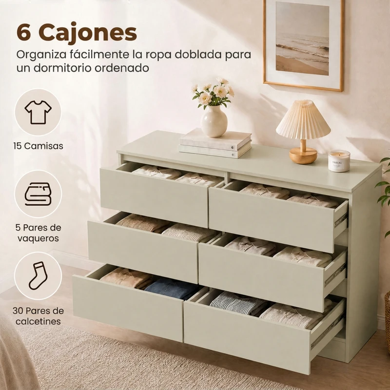 HOMCOM Cómoda de 6 Cajones Sinfonier Moderno, Soporte para TV hasta 47 Pulgadas 100x35x69 cm Marrón Claro