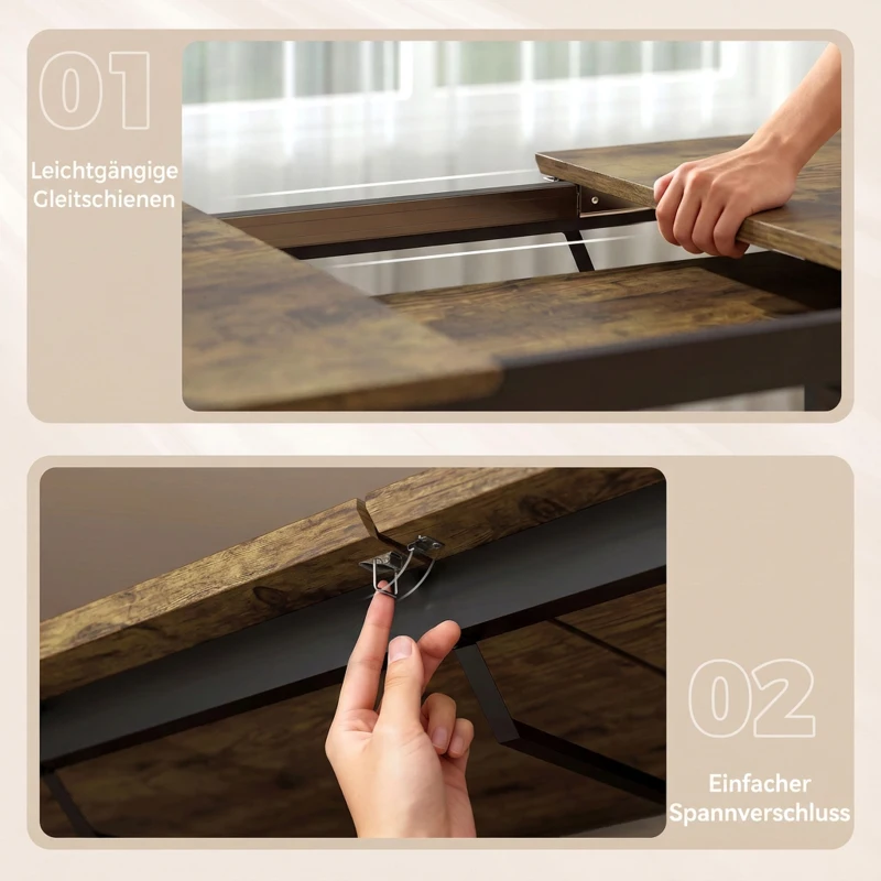 HOMCOM Uitschuifbare eettafel 140-180 cm voor 6-8 personen, rechthoekig in industrieel design met stalen frame, tijgerhoutlook