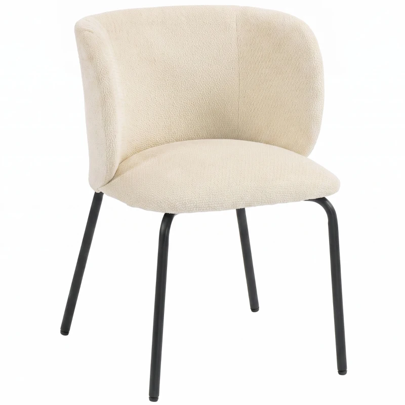 HOMCOM Lot de 2 Chaises Salle à Manger Rembourrées en Chenille, Dossier Incurvé, Pieds Métal, Style Moderne, 57x58x77cm, Beige
