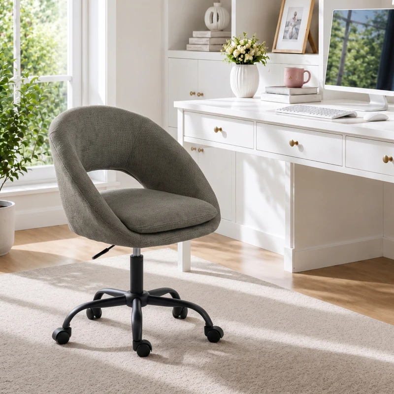 HOMCOM Silla de Oficina Ergonómica en Chenilla, Altura Regulable, Reposabrazos Integrados, Gira 360°, 59x60x79-89cm, Verde Oscuro
