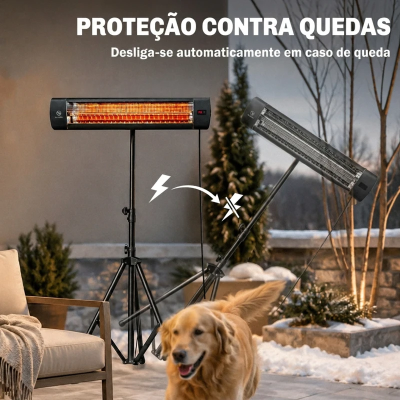 Outsunny Aquecedor de Infravermelhos para Terraço de Pé 2500 W Tripé Regulável IP65 Controlo Tátil/Remoto 3 Níveis de Calor Temporizador