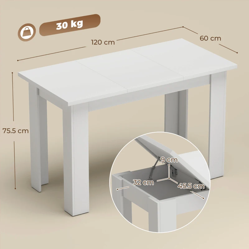 HOMCOM Masă de dining modernă cu spațiu de depozitare, 120 cm, albă