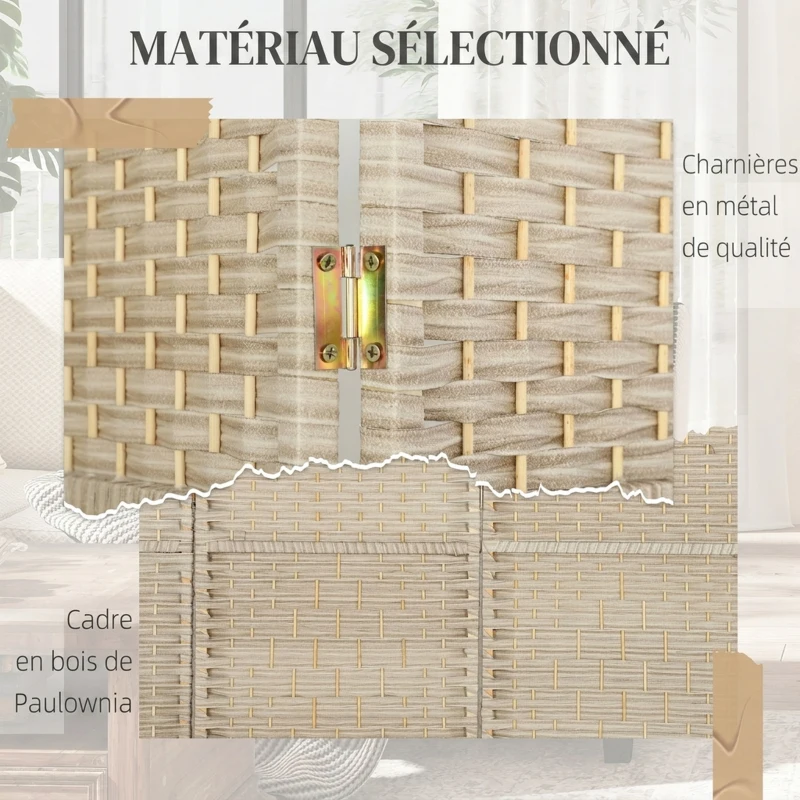HOMCOM Paravent intérieur en bois 4 panneaux séparateur de pièce pliable pour salon chambre 180 x 180 cm chêne