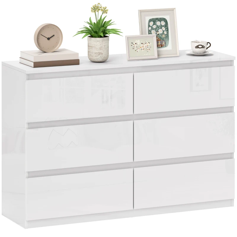 HOMCOM Comodă cu 6 Sertare din PAL, pentru Dormitor, Design Modern și Multifuncțional, 112x34x75 cm, Alb