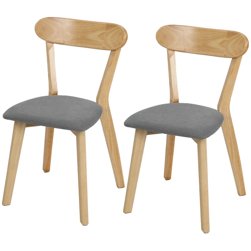 HOMCOM Set de 2 scaune de dining, scaune pentru bucătărie, șezut tapițat aspect in, spătar curbat, gri și lemn natural