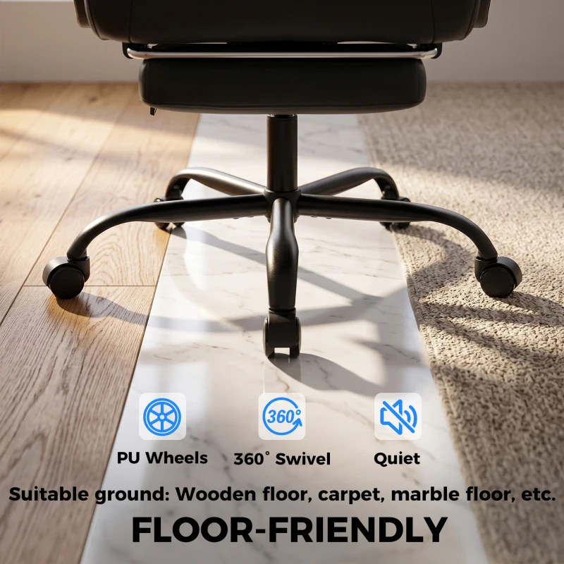 HOMCOM Chaise Bureau Ergonomique Inclinable, Fauteuil de Bureau en PU, Accoudoirs Synchronisés, Hauteur Réglable, Noir
