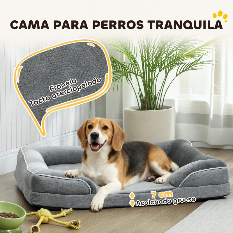 PawHut Cama para Perros Medianos Cama para Gatos con Base Antideslizante Funda Extraíble y Lavable 91,5x68,5x16,5 cm Gris