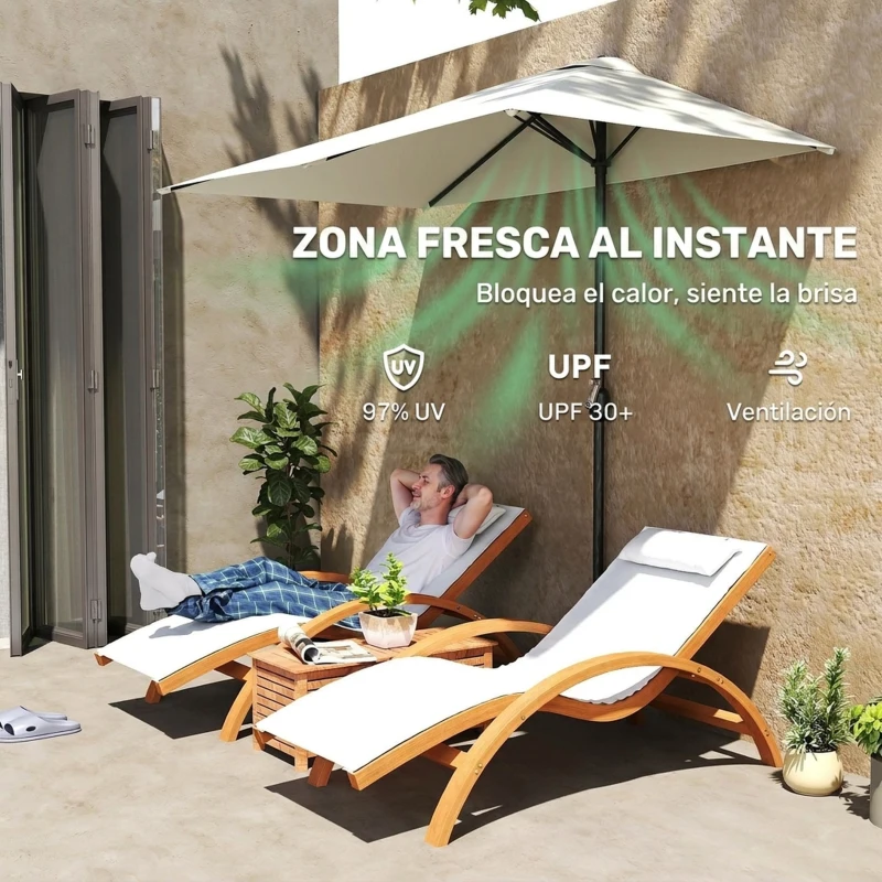 Outsunny Sombrilla Rectangular 230x130x245 cm Parasol para Pared Media Sombrilla con Manivela Protección UV 30+ Impermeable Tela Poliéster180 g/m² para Balcón Terraza Jardín Beige