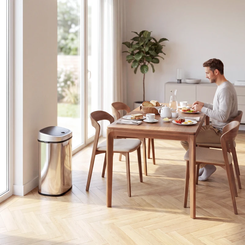 HOMCOM Poubelle de Cuisine Automatique 58L en Acier Inoxydable, Mouvement Sans Contact ou Ouverture Manuelle, Argent