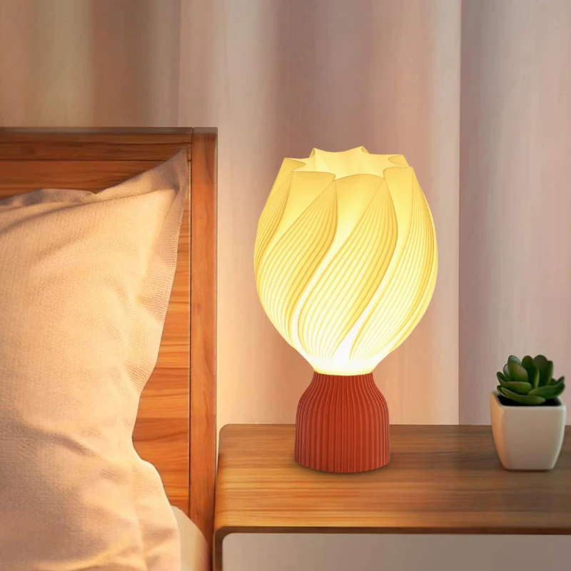 HOMCOM Lámpara de Mesa LED 3D con Diseño de Pétalos Luz Cálida para Mesita de Noche y Escritorio Ø16,5x28 cm Blanco y Teja