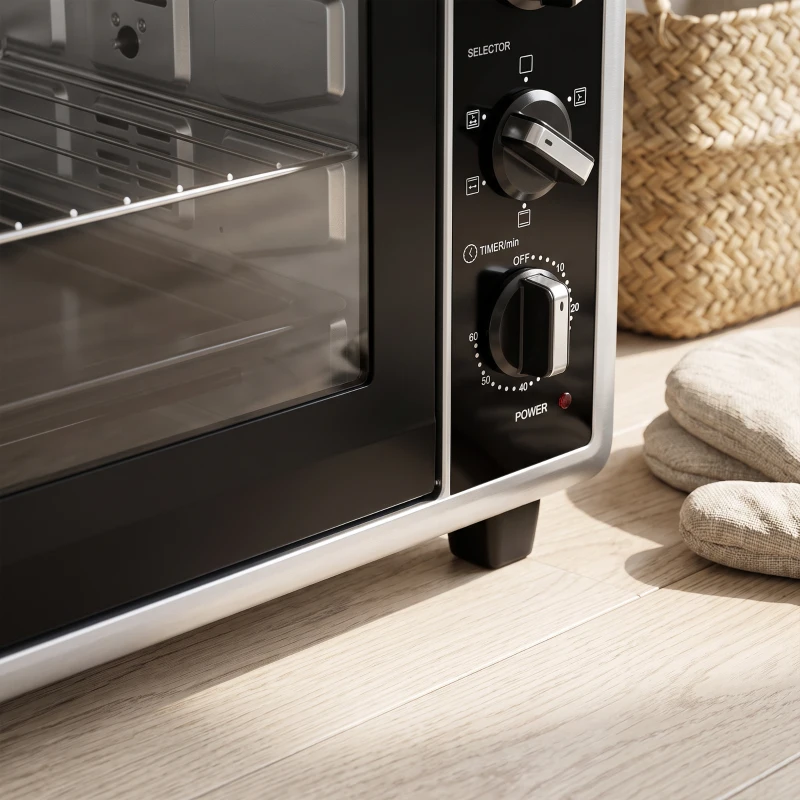 HOMCOM 46 L mini-oven met draaispit, hetelucht, temperatuurregeling en timer, 1800 W, zwart