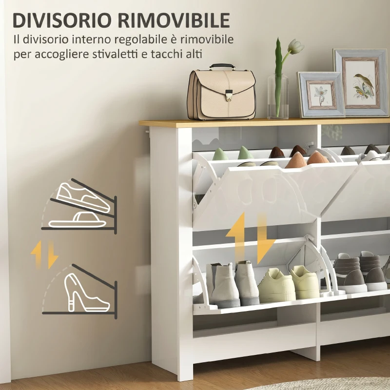 HOMCOM Scarpiera Moderna per 16 Paia Max con 4 Cassetti Regolabili e Rimovibili, in Legno, 105x26x80 cm, Bianco