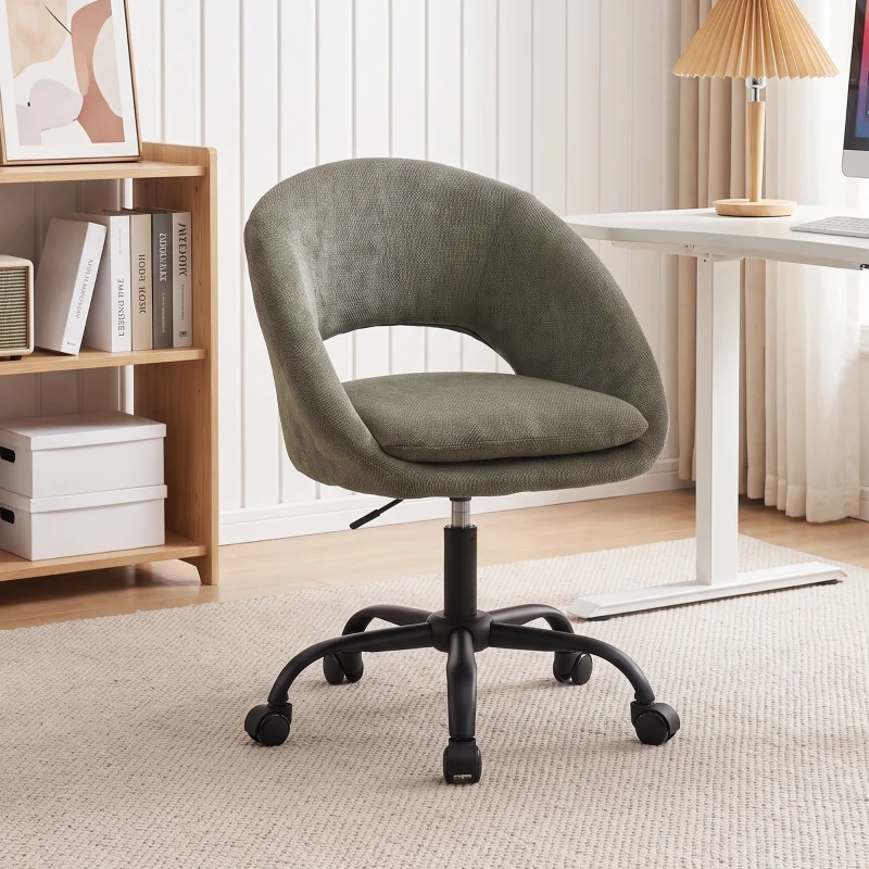 HOMCOM Scaun birou ergonomic din chenille, înălțime reglabilă, cotiere integrate, rotativ 360°, 59x60x79-89cm, verde închis