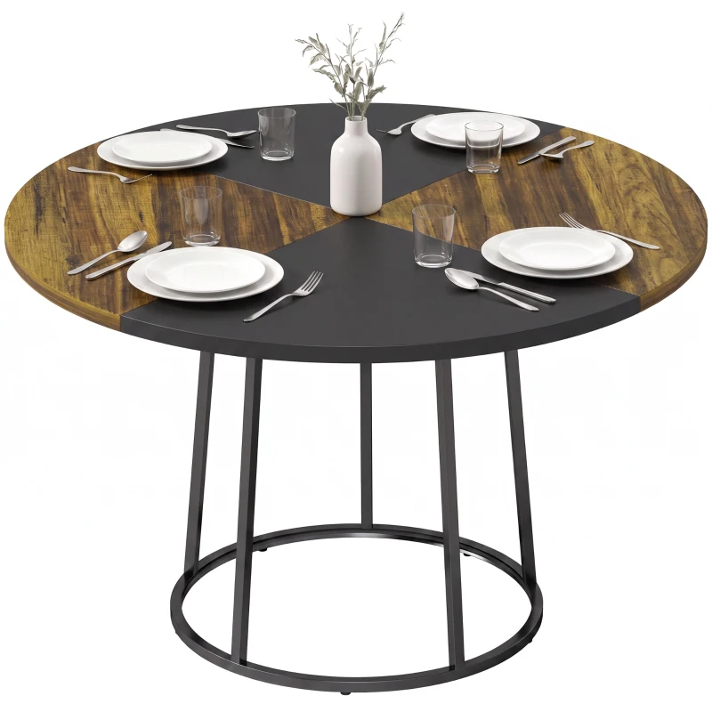 HOMCOM Mesa de Jantar Redonda Ø120 cm para 4-6 Pessoas com Tampo Bicolor, Estilo Industrial, Castanho Rústico e Preto