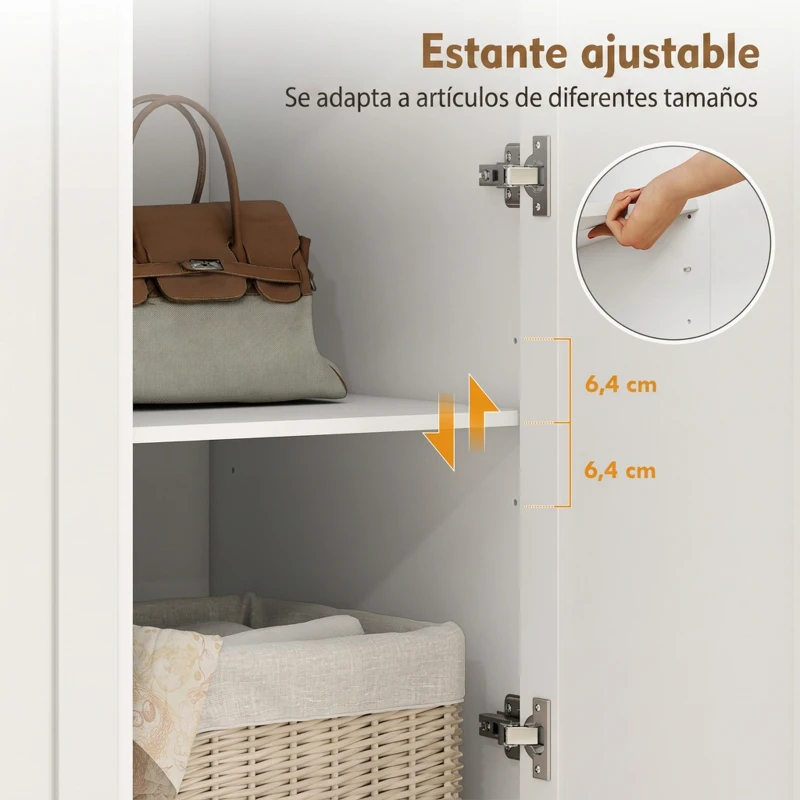 HOMCOM Armario Ropero de 4 Puertas con Barra 3 Cajones y Estante Ajustable 120x50x176,5 cm Blanco