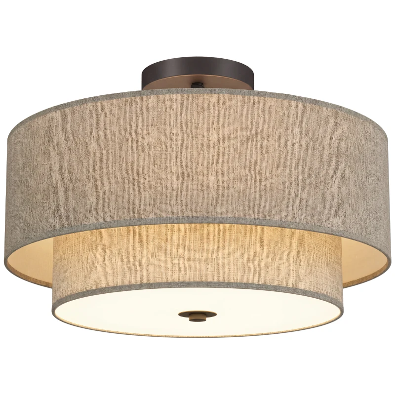 HOMCOM Plafonnier, suspension à double abat-jour effet lin, taupe