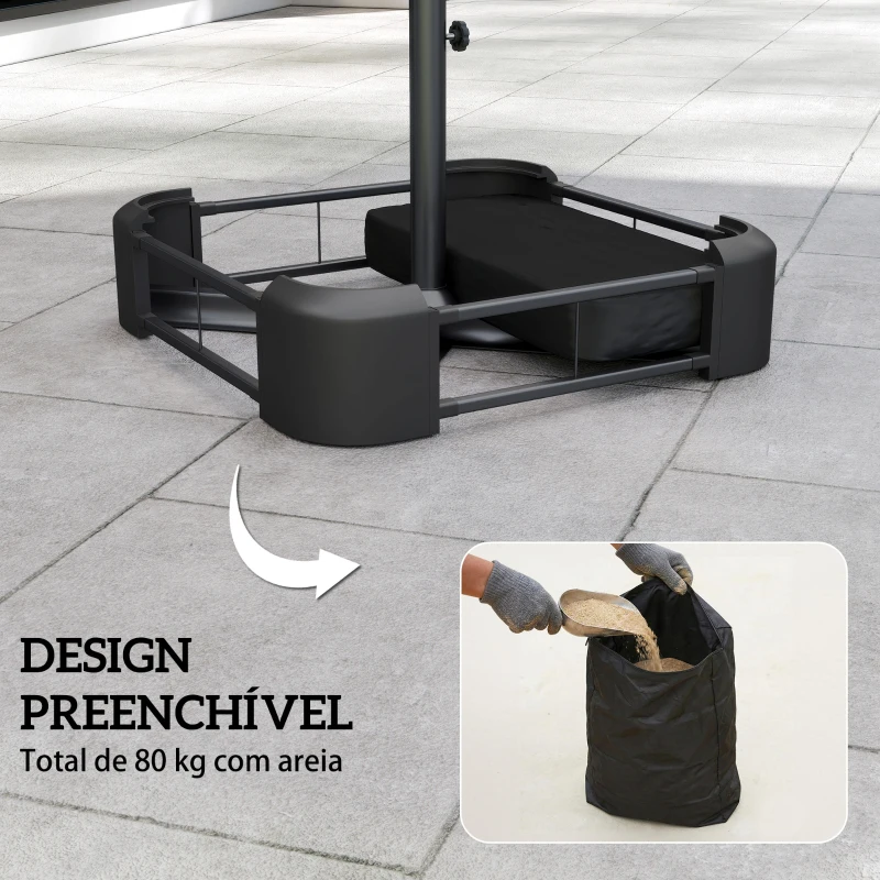 Outsunny Base para Chapéu de Sol com Capa e Sacos de Areia, Base para Chapéu de Sol com Postes Ø48 mm, Recheável com 80 kg de Areia ou 90 kg de Areia Húmida