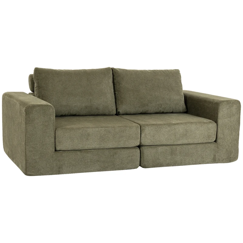 HOMCOM Canapé Convertible 2 Places 4 en 1, Canapé-Lit Compressé en Chenille 208 cm avec Assise Large, 2 Oreillers, Vert
