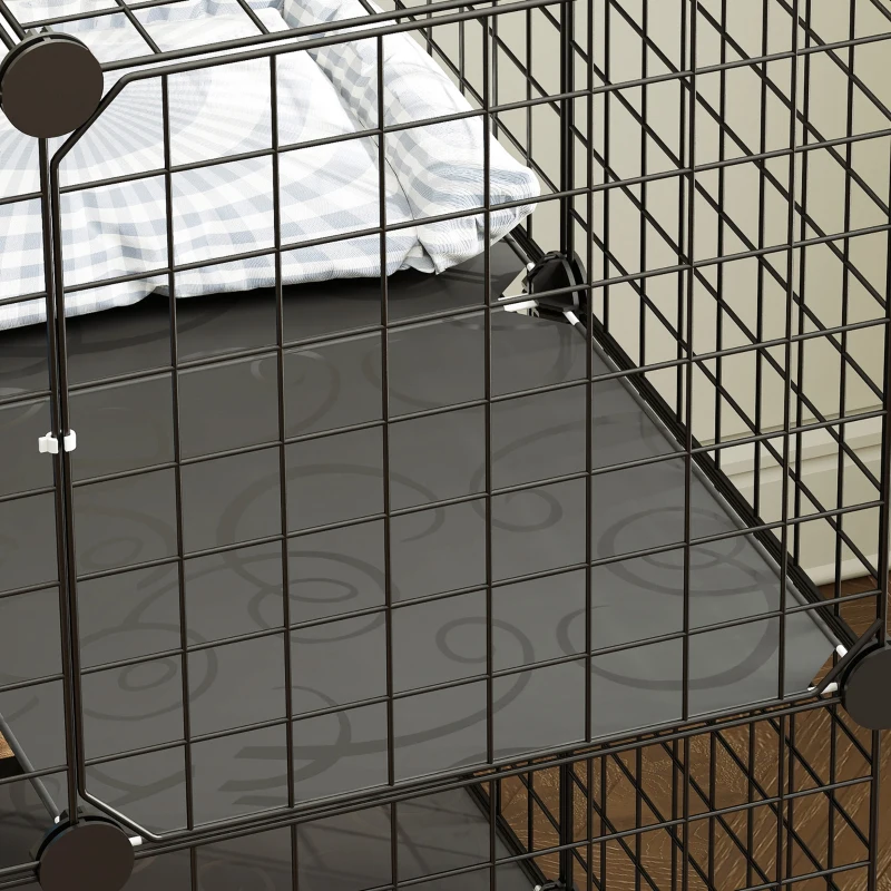 PawHut Enclos pour Chat 70 cm, Cage pour Chat en Acier avec 2 Portes, Design Modulaire DIY pour Chats de moins de 4 kg, 2 Niveaux avec Plateforme et Hamac, Noir