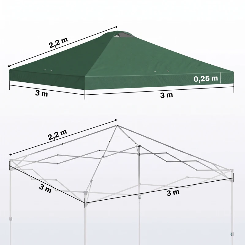 Outsunny Toldo de Pérgola de Recambio 3x3 m Techo de Repuesto para Carpa Plegable de Tela Oxford 210D Protección UV 50+ Verde