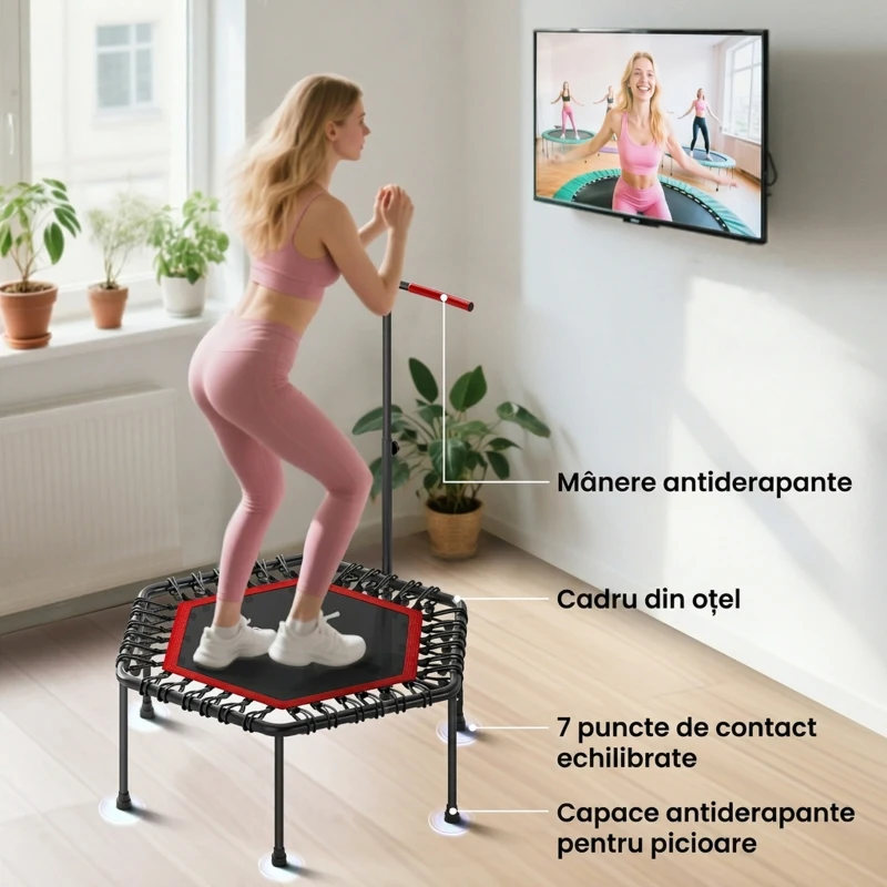 SPORTNOW Trambulină elastică pentru adulți Ø114 cm, cu mâner reglabil și 36 de corzi bungee, roșu